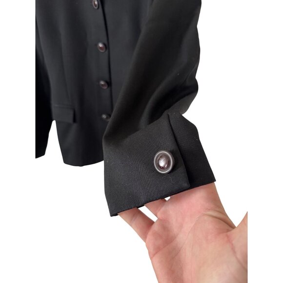 Black Wool Womens Blazer Jacket Size 4 Long Sleeve Made In USA - Picture 2 of 5